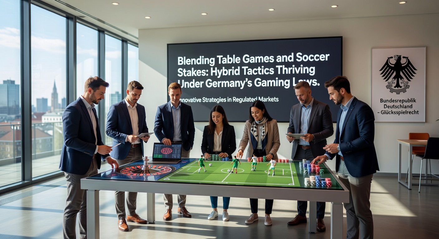 Nahaufnahme eines Smartphones mit geteiltem Bildschirm: Links ein laufendes Fußballmatch der Bundesliga, rechts ein Live-Blackjack-Tisch mit aktiven Wetten und Quoten